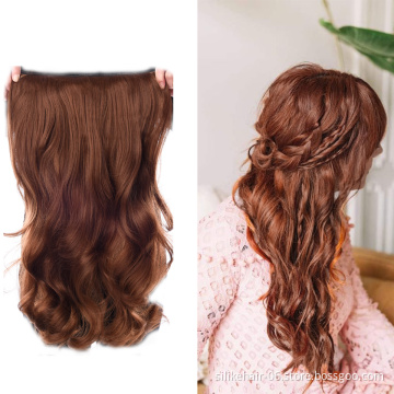 Cheap Brown Red 24inches Heat Resistant Fiber Curly Natural Long Wavy One Piece Clip in Hair Extension Synthetic Hair Extensions